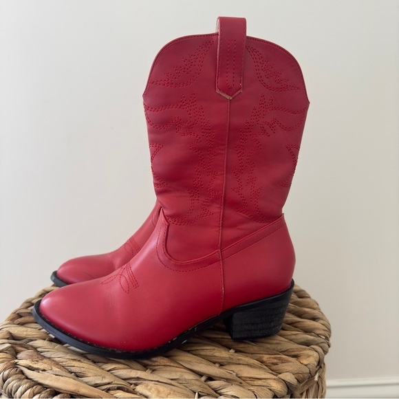 Cowgirl Chunky Heel Classic Red Boots Embroidered Western Boots Size 2 - Picture 4 of 10